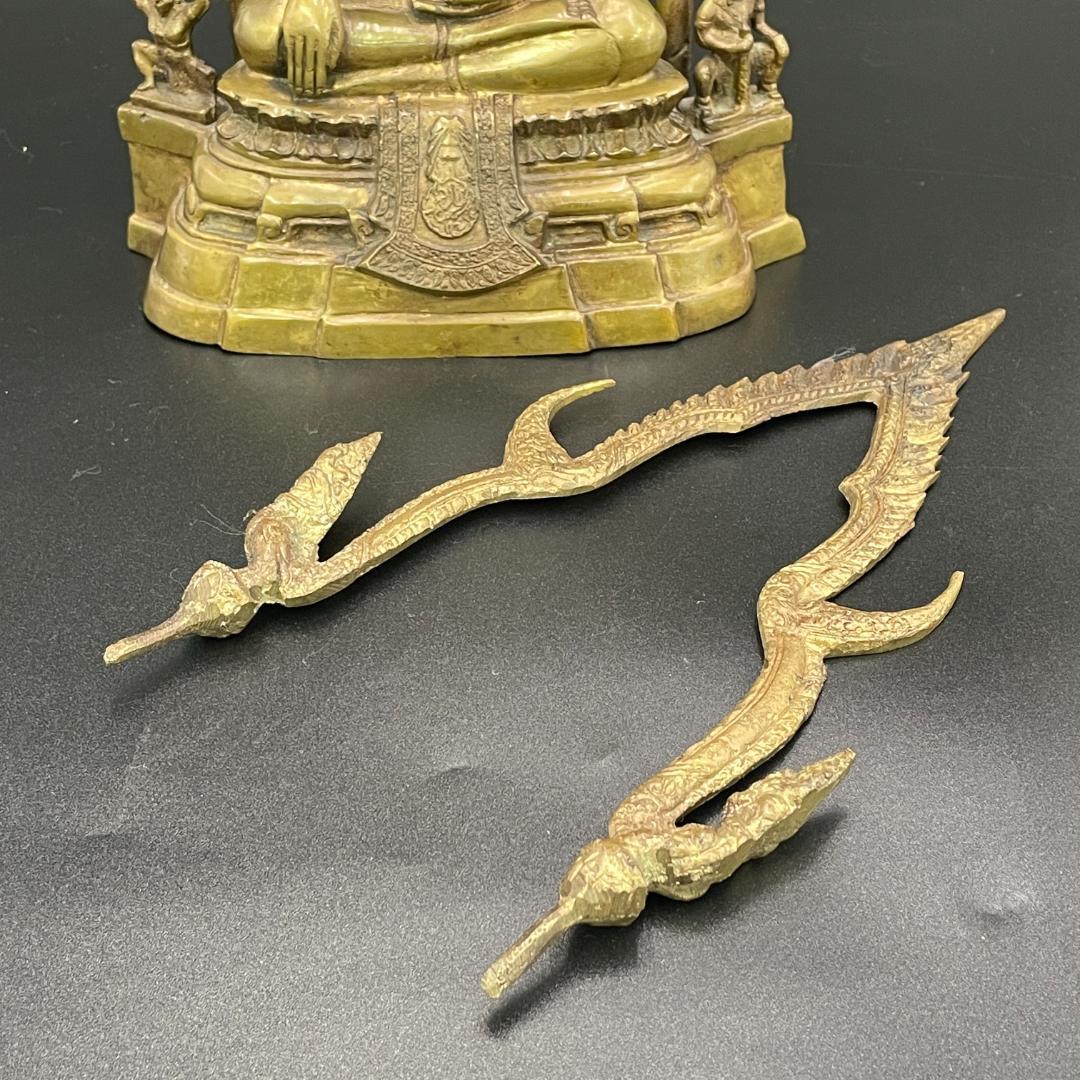 真鍮製 チンナラート仏 タイ仏教 火焔光背 銘文有 高31.5cm SB41