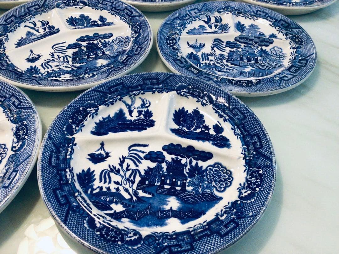 昭和レトロ・ブルーウイロー・ランチプレート・オキュパイド・日本製・9枚まとめて！