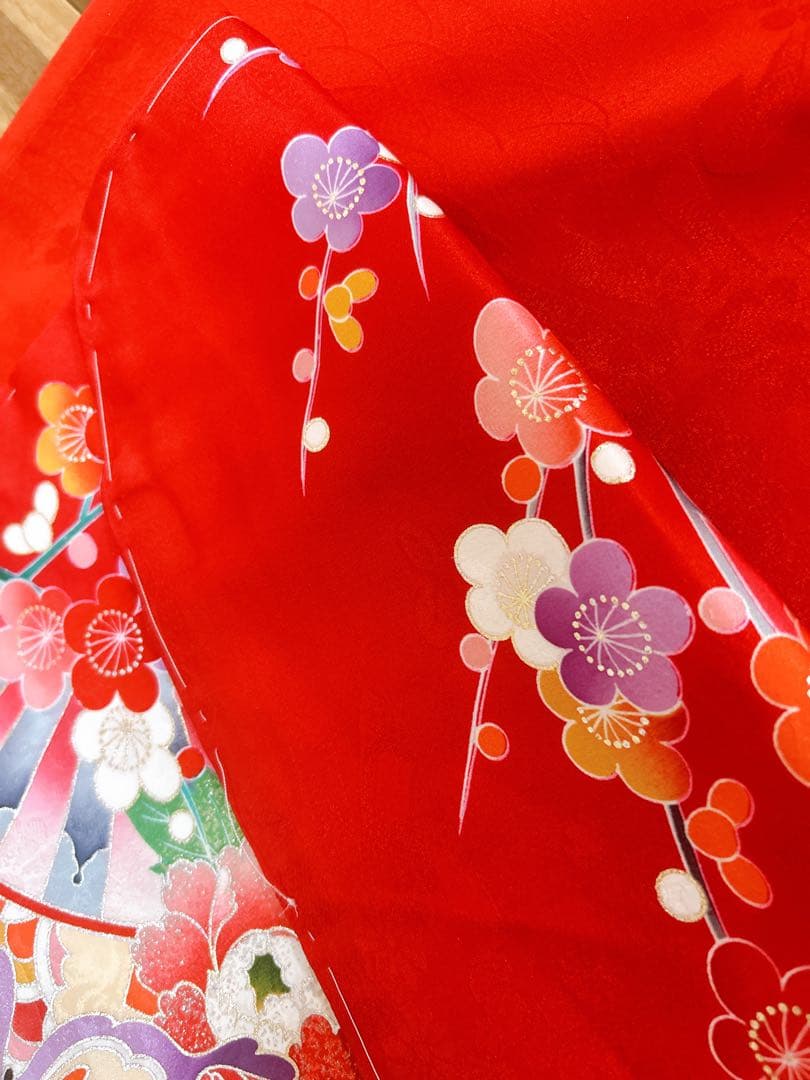 王道!!正絹赤系♡七五三　7歳　女の子　フルセット　一式　黒