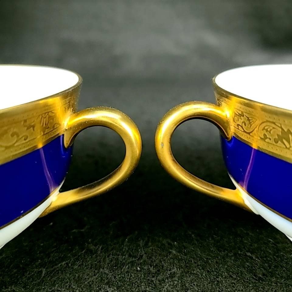 ♪美品♪レイノー　リモージュ　金彩　コバルトブルー　スープカップ&ソーサー　2客