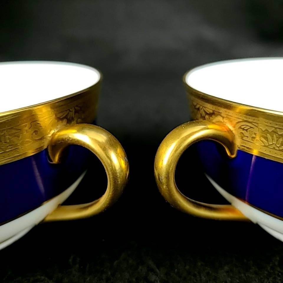 ♪美品♪レイノー　リモージュ　金彩　コバルトブルー　スープカップ&ソーサー　2客