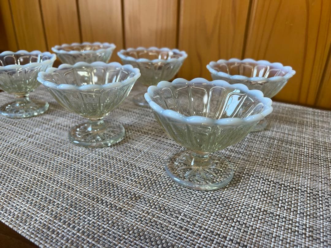 廣田硝子　雪の花　古代色　アンティーク　厚手ガラス食器　レトロセット　美品