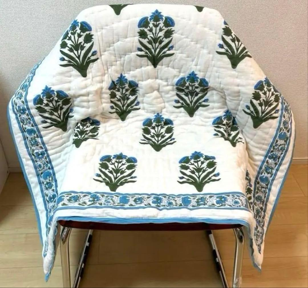 SZblockprintBabyblanketキルトベビーブランケットハート柄