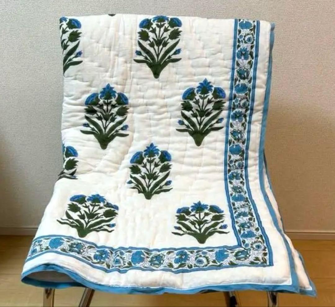 SZblockprintBabyblanketキルトベビーブランケットハート柄