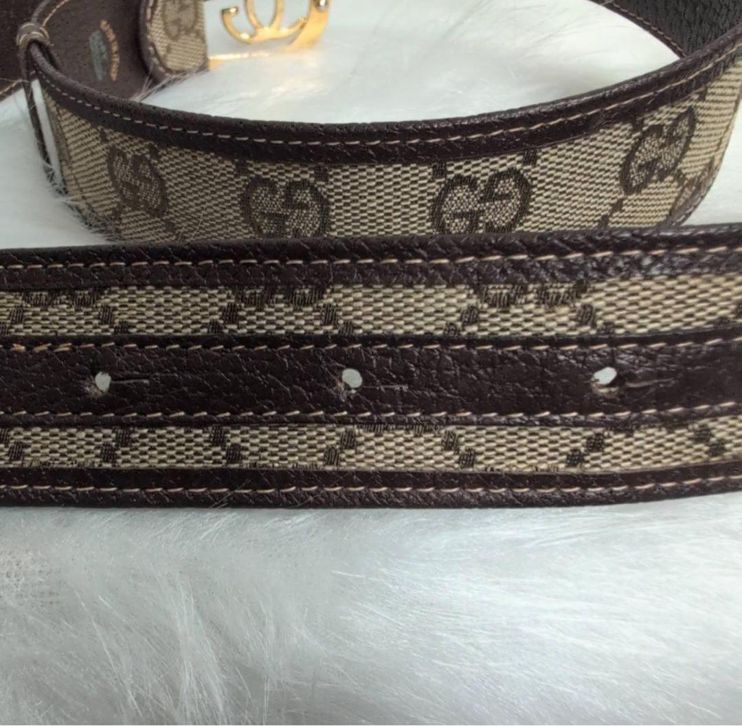 GUCCI GGキャンバスベルト ベージュ レザー インターロッキング
