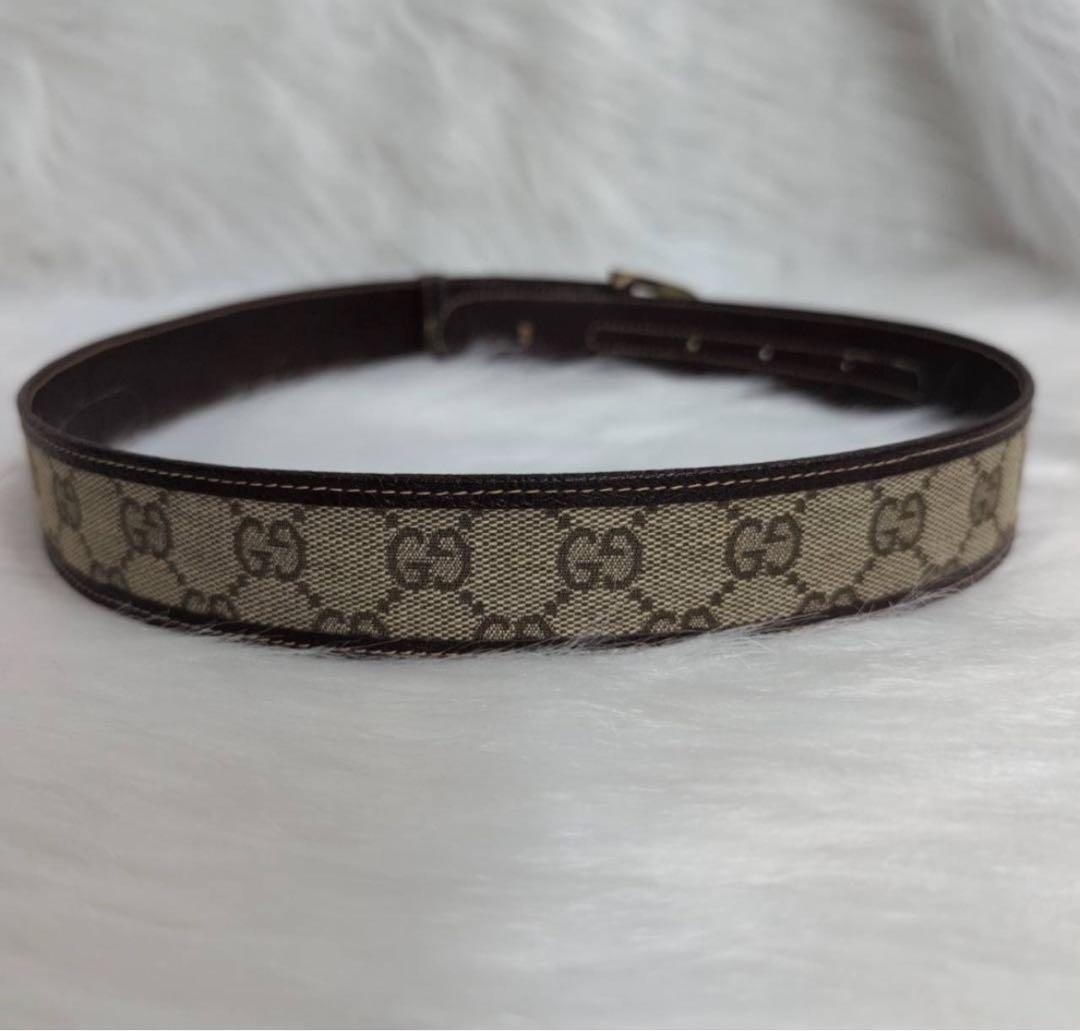 GUCCI GGキャンバスベルト ベージュ レザー インターロッキング