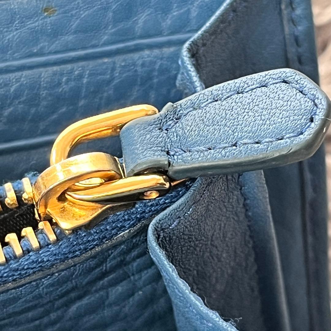 美品✨PRADA ヴィッテロダイノ　シボレザー　メタルロゴ　長財布　コバルト