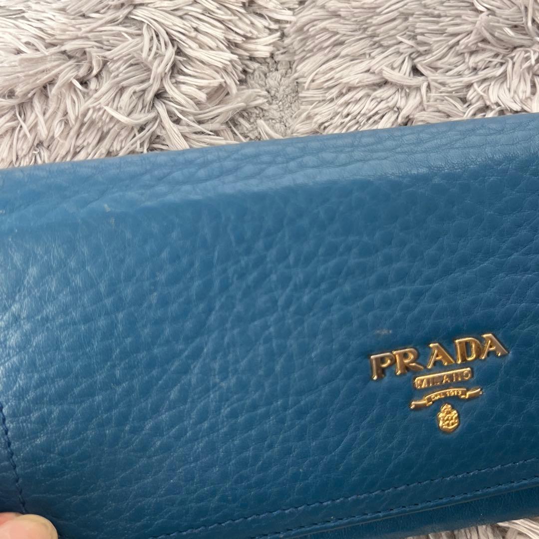美品✨PRADA ヴィッテロダイノ　シボレザー　メタルロゴ　長財布　コバルト