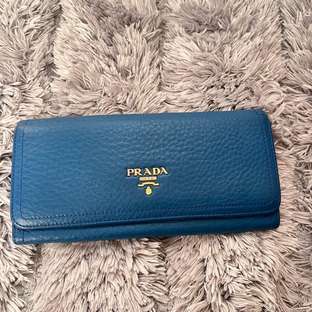 美品✨PRADA ヴィッテロダイノ　シボレザー　メタルロゴ　長財布　コバルト