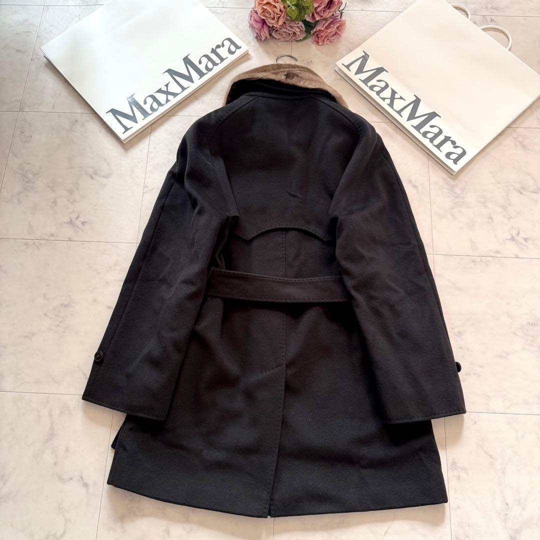 美品★マックスマーラ 白タグ カシミヤ混ベルテッドコート 取外可ファー襟 40