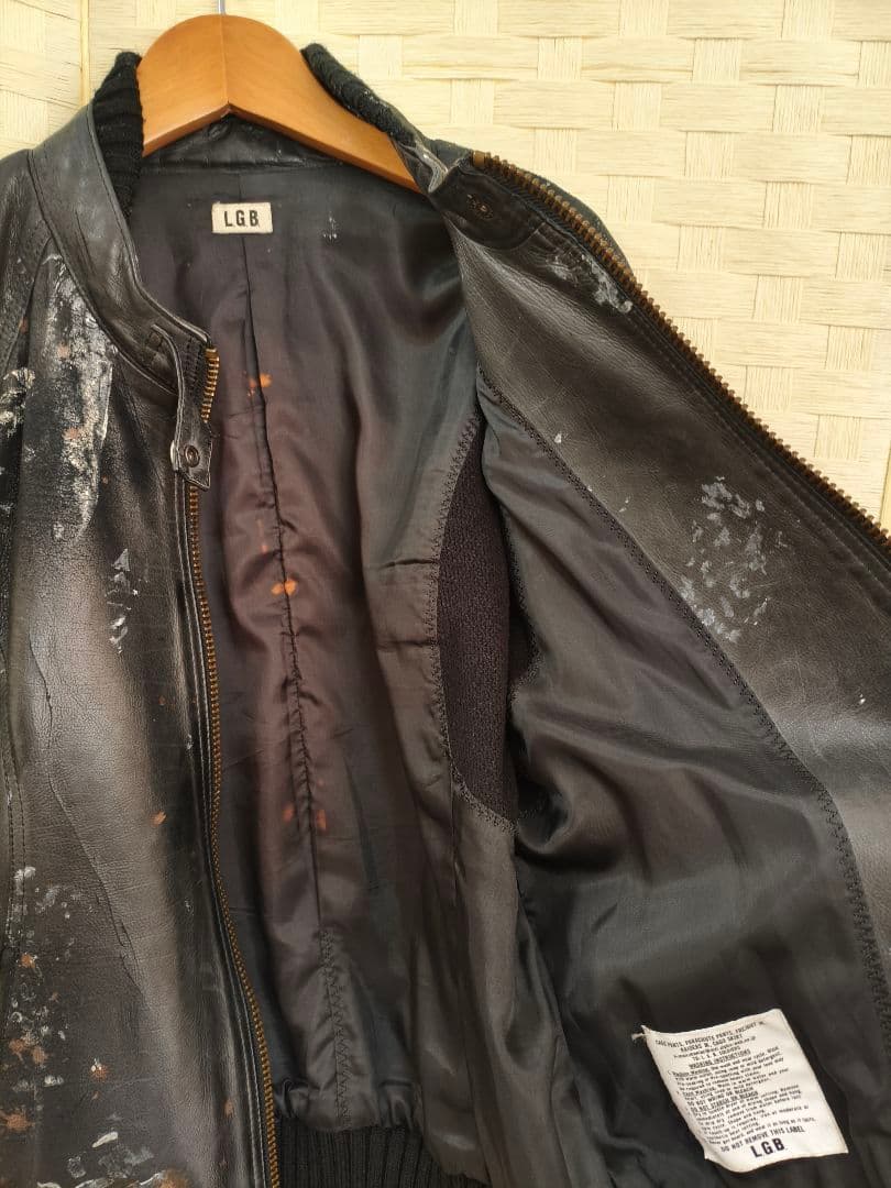LGB ブラックレザージャケット ダメージ加工