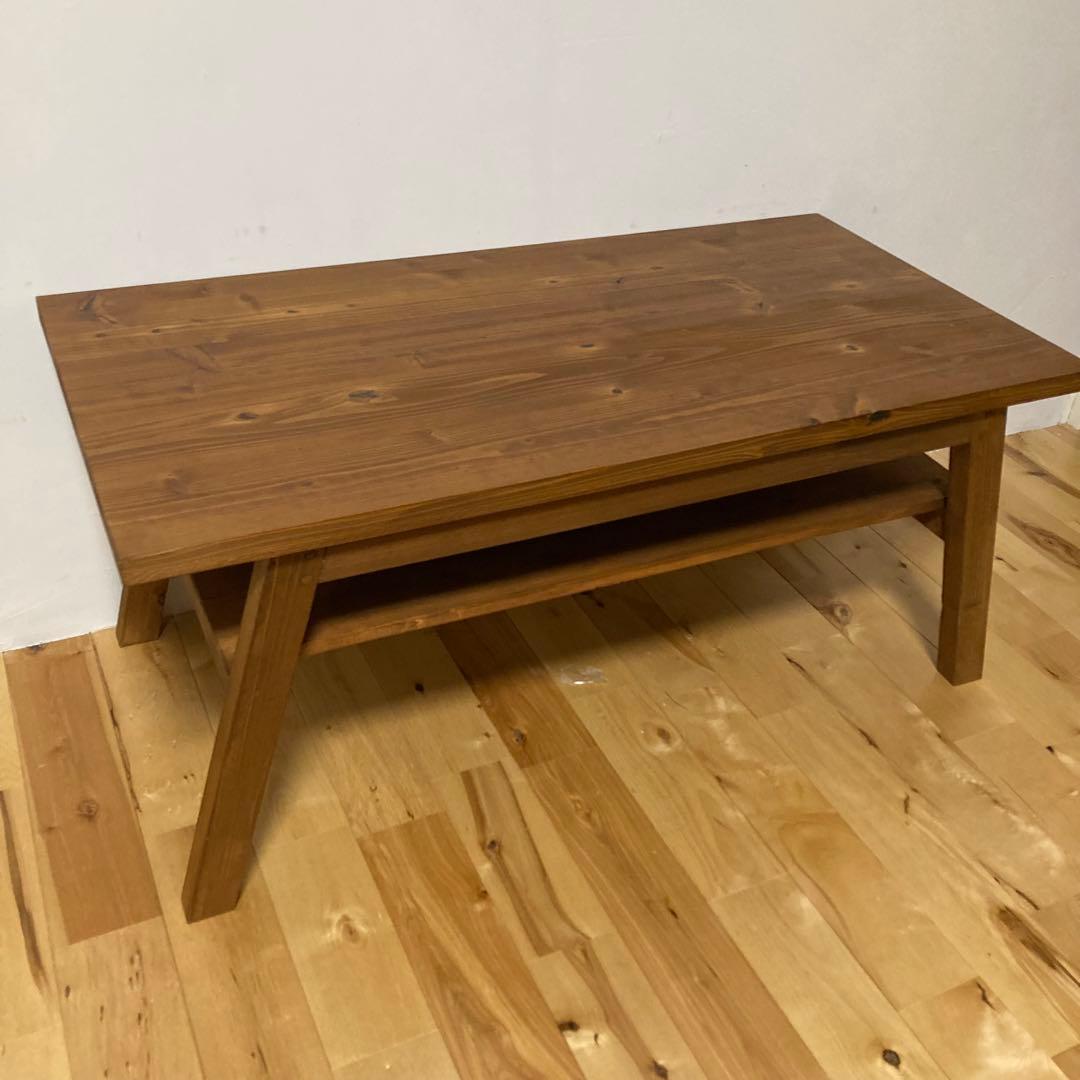 【90cmx45cm】天然木棚付きローテーブル　【1点物】