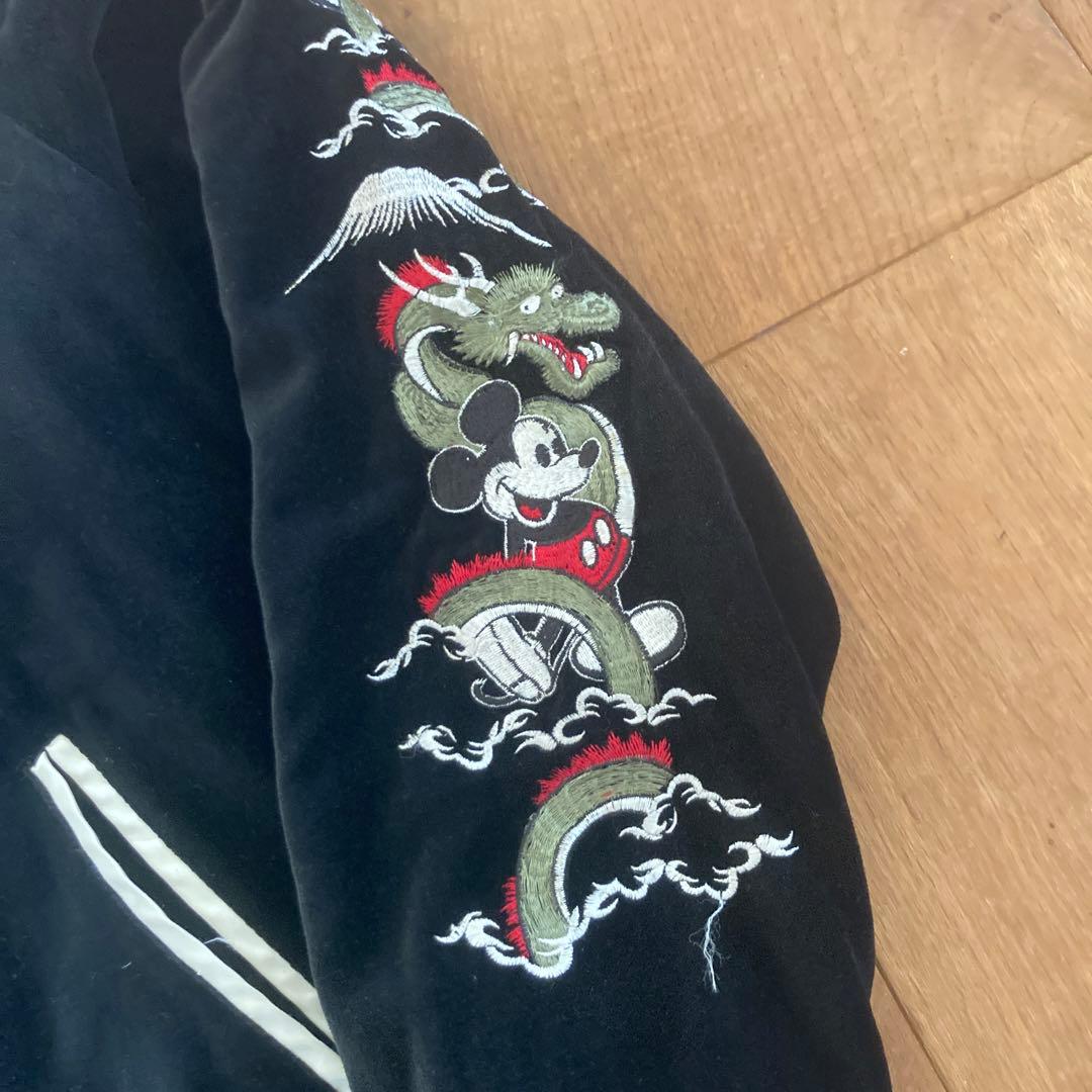 ミッキーマウス ドラゴン刺繍 別珍 ベルベットスカジャン らリバーシブル
