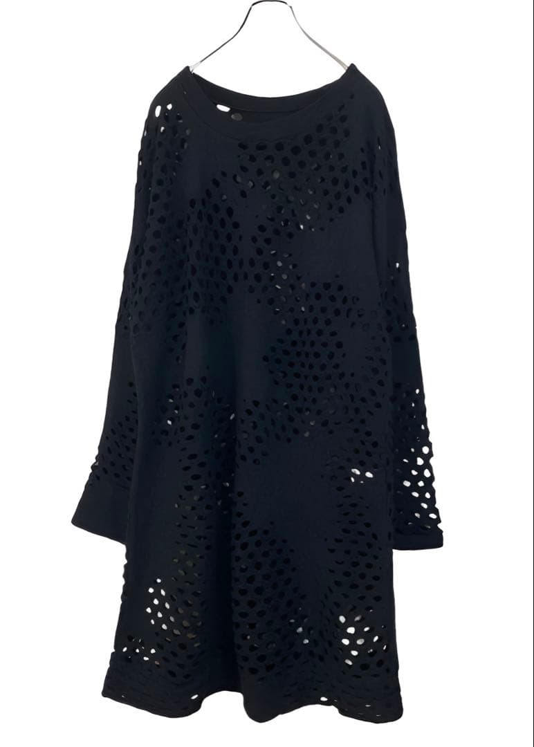 Ｙ's ワイズ ウール 縮絨 カットワーク ワンピース 黒2