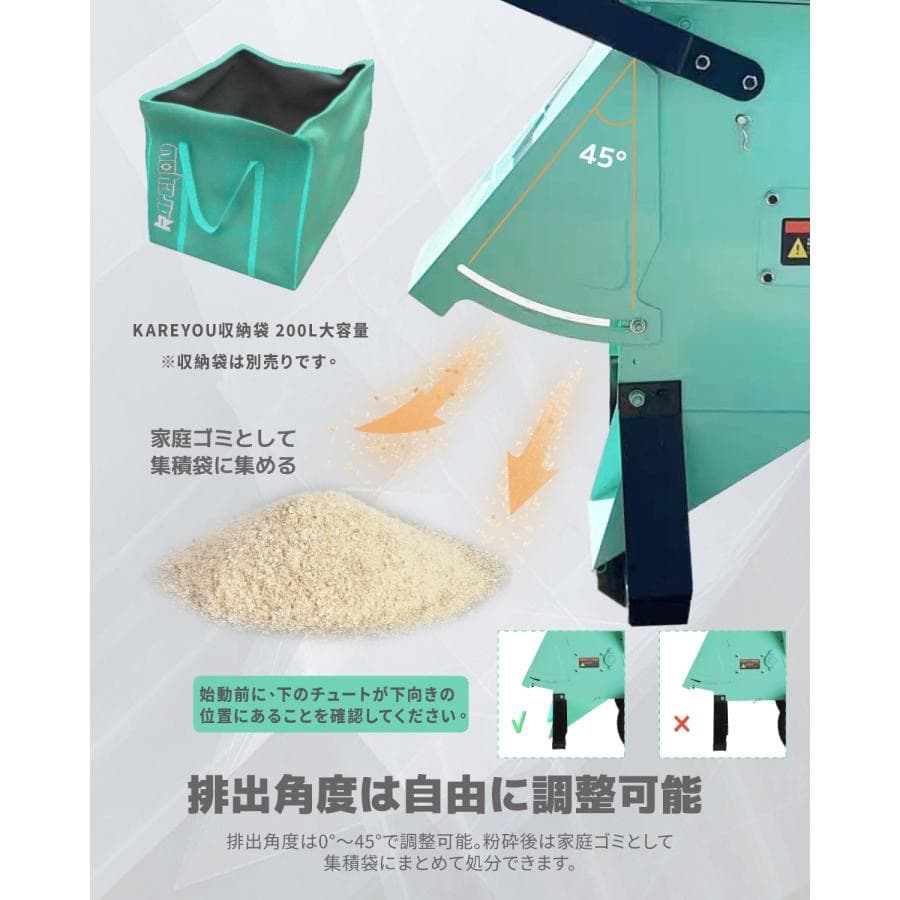 ウッドチッパー エンジン粉砕機 竹/木材最大80mm粉砕能力 6.5馬力