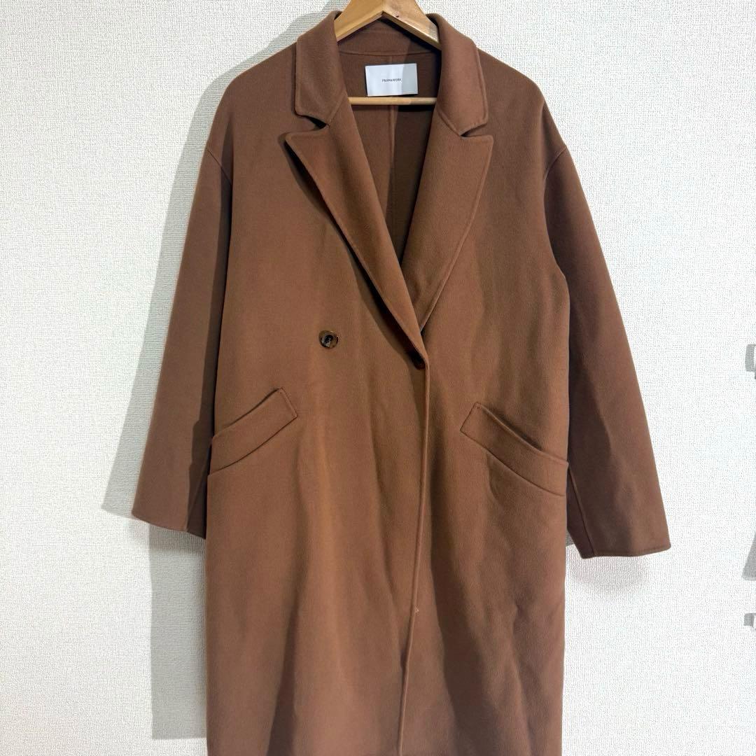 美品　FRAMeWORK SUPER160sダブルブレストコート　キャメル