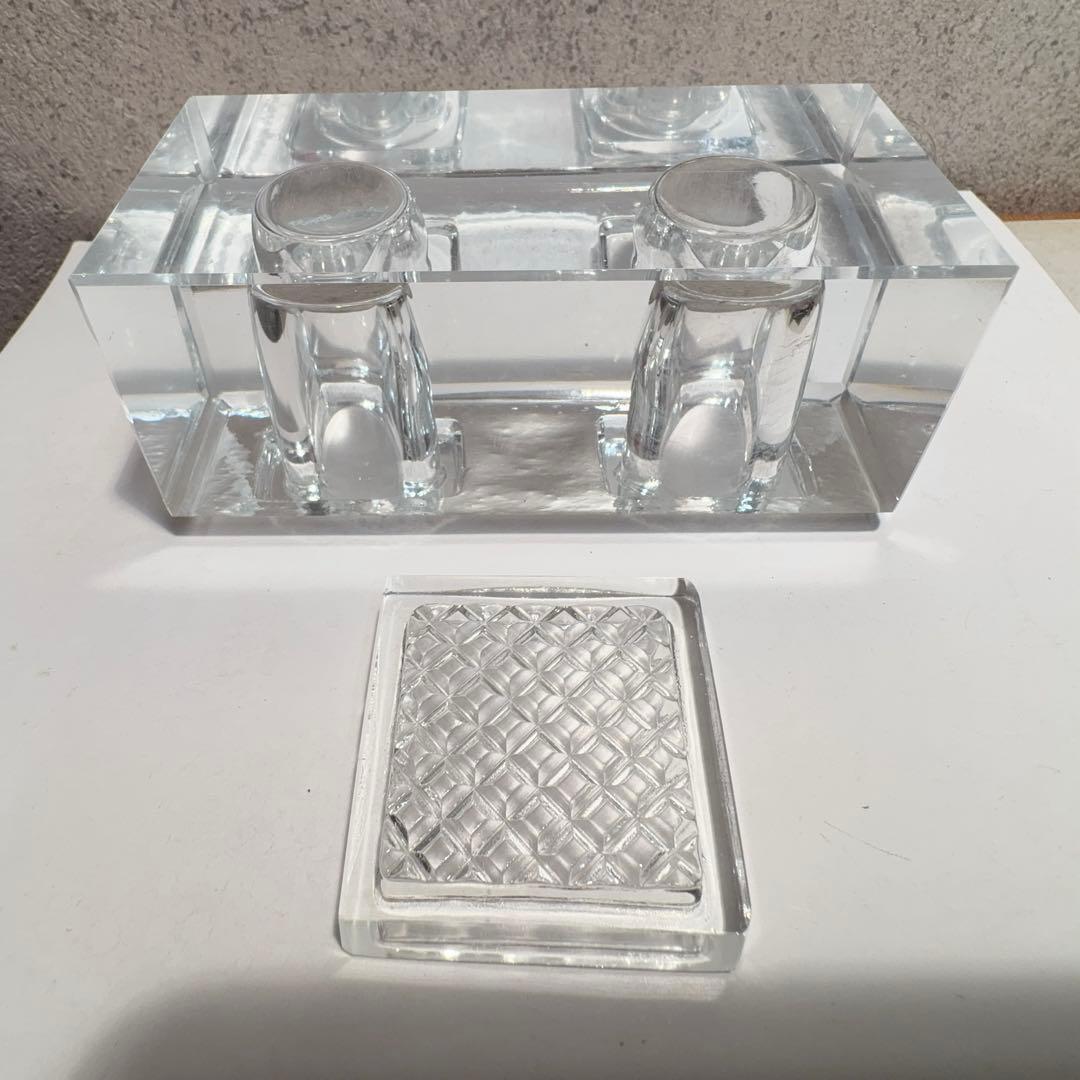 【稀少品】時代物 ヴィンテージ インクウェル 無銘 クリスタルグラス？■