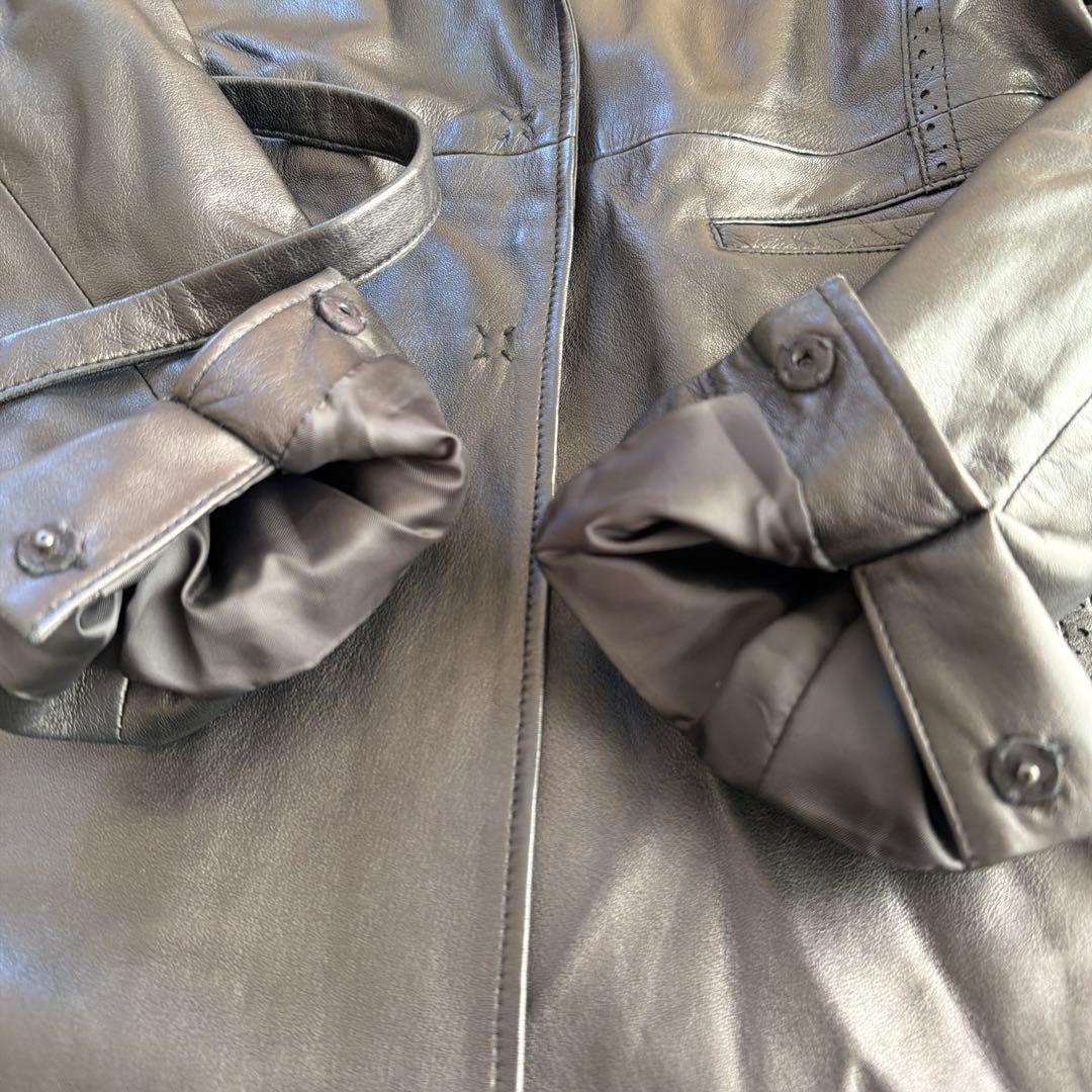 希少 COMME CA DU MODE 羊革 ラムレザー ベルト コート 黒