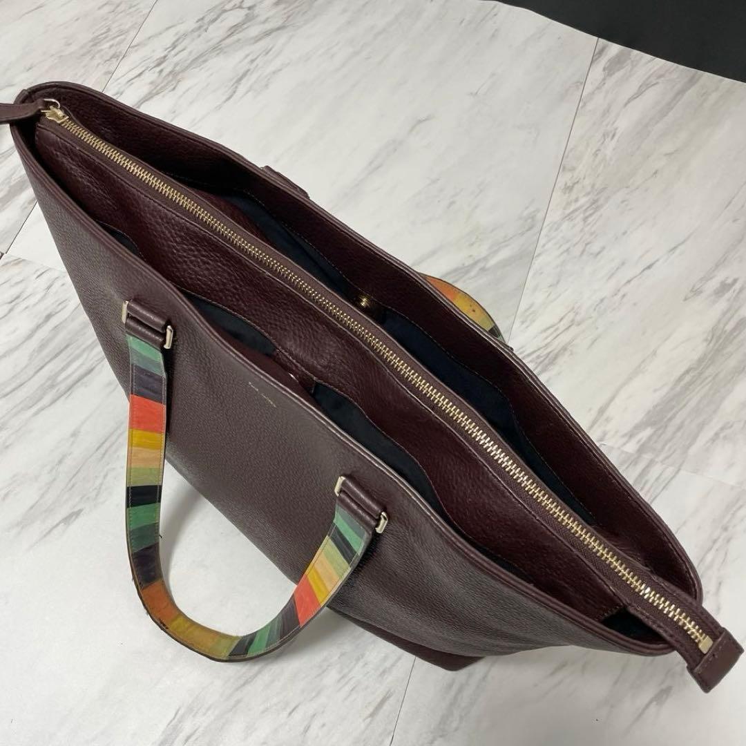 美品⭐️ポールスミス トートバッグ マルチストライプ シボ革 ブラウン A4