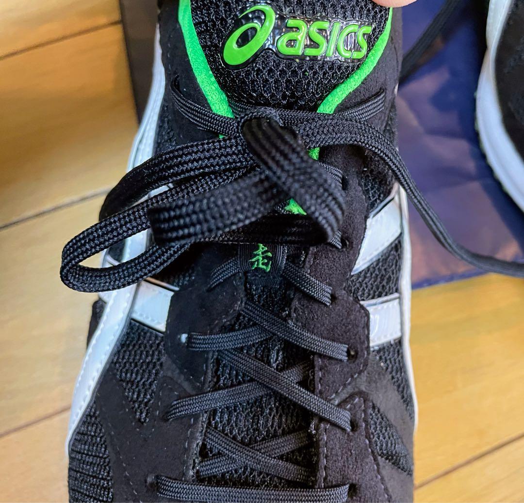 A美品アシックスターサージールランニングシューズ軽量ブラック×グリーン27