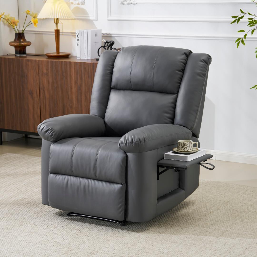 リクライニングチェア テーブル付き リクライニングソファ 【ダークグレー】