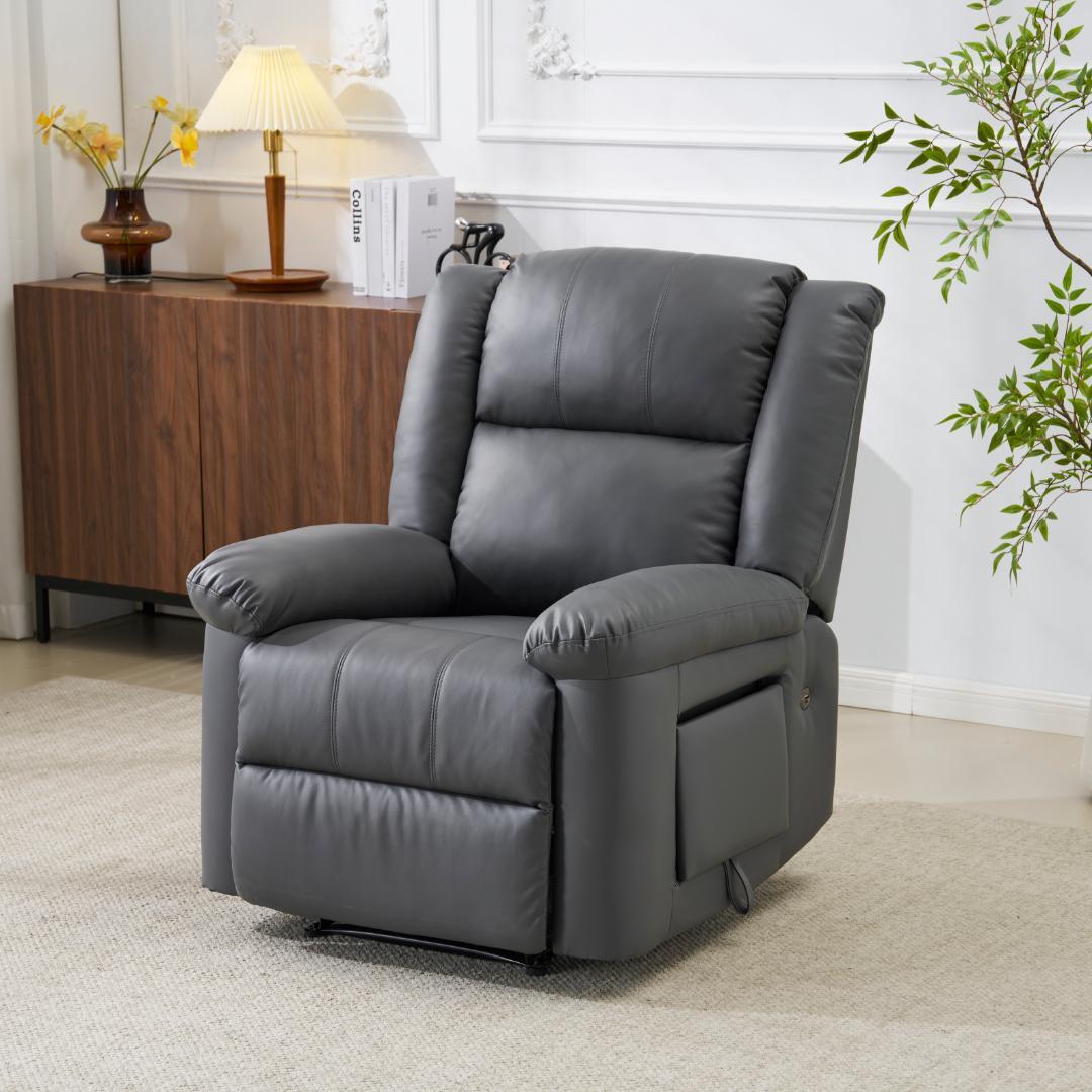 リクライニングチェア テーブル付き リクライニングソファ 【ダークグレー】