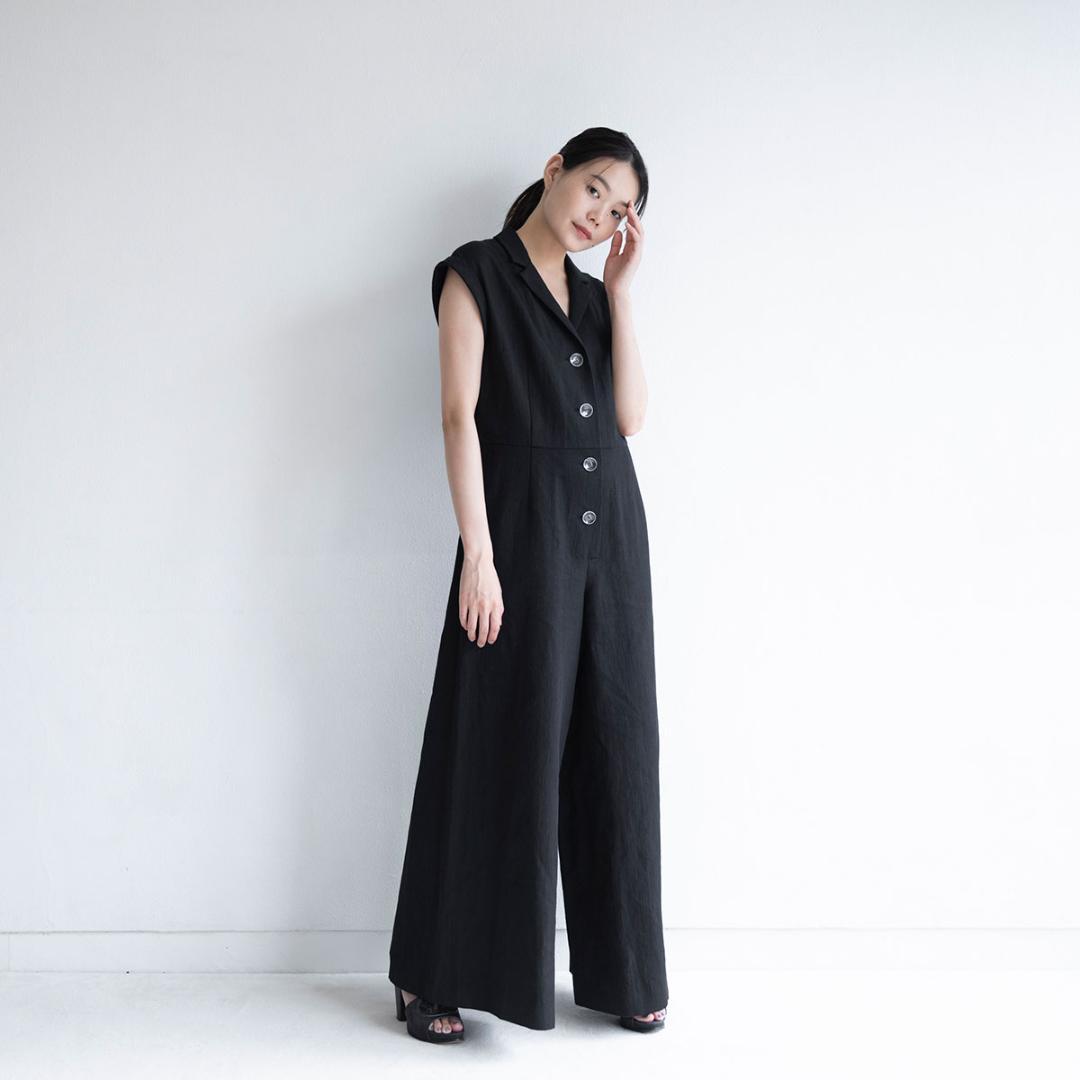 伊藤まさこお勧めSaqui♡リネンブラックノースリーブオールインワン38日本製