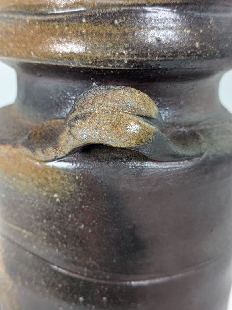 石田安弘 備前焼 耳付花入 共箱共布栞 花器 フラワーベース 花瓶 華道具 花生