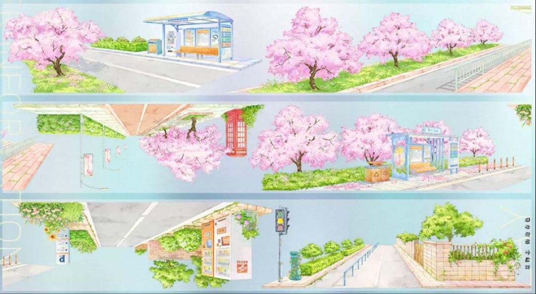 PET 街边春色 6cm×5m 海外マスキングテープ 桜並木