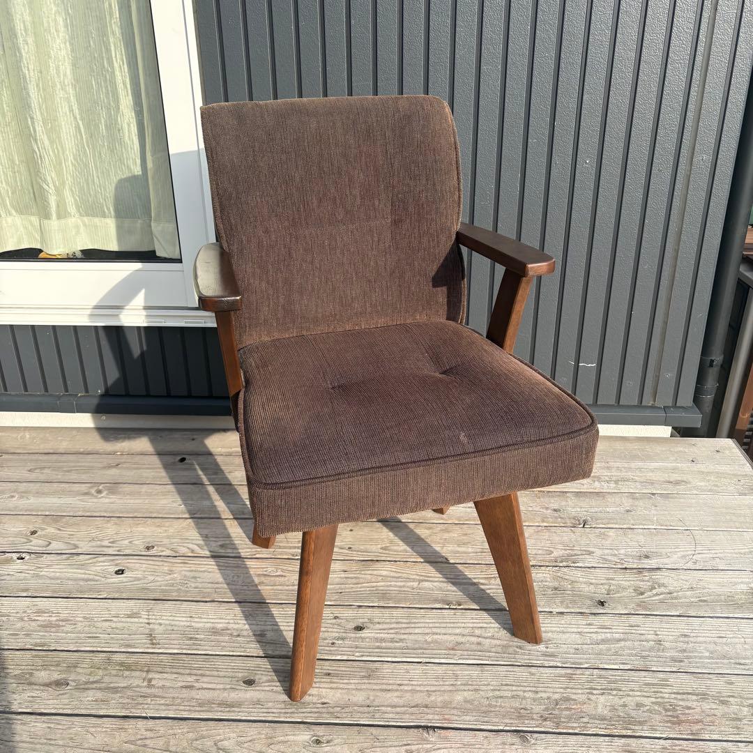 ①北欧レトロ 山善 回転式 天然木製椅子 アームチェア ダイニングチェア コタツ