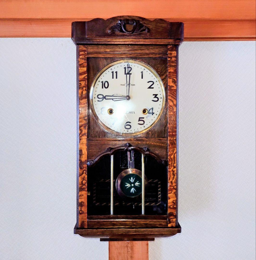 〈完動・美品〉栄計舎　OCCUPIED JAPAN　本打式宮型ゼンマイ振り子時計