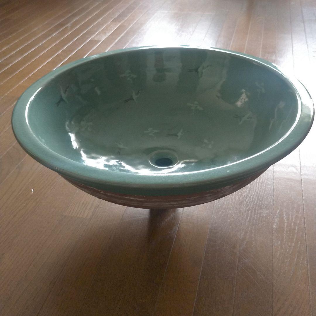 朝鮮青磁 高麗青磁 雲鶴 磁器 青磁 手洗い鉢 手水鉢 作家物 作家名入