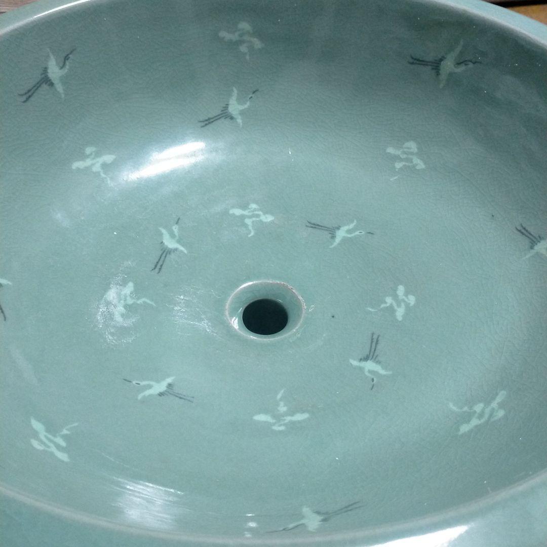 朝鮮青磁 高麗青磁 雲鶴 磁器 青磁 手洗い鉢 手水鉢 作家物 作家名入