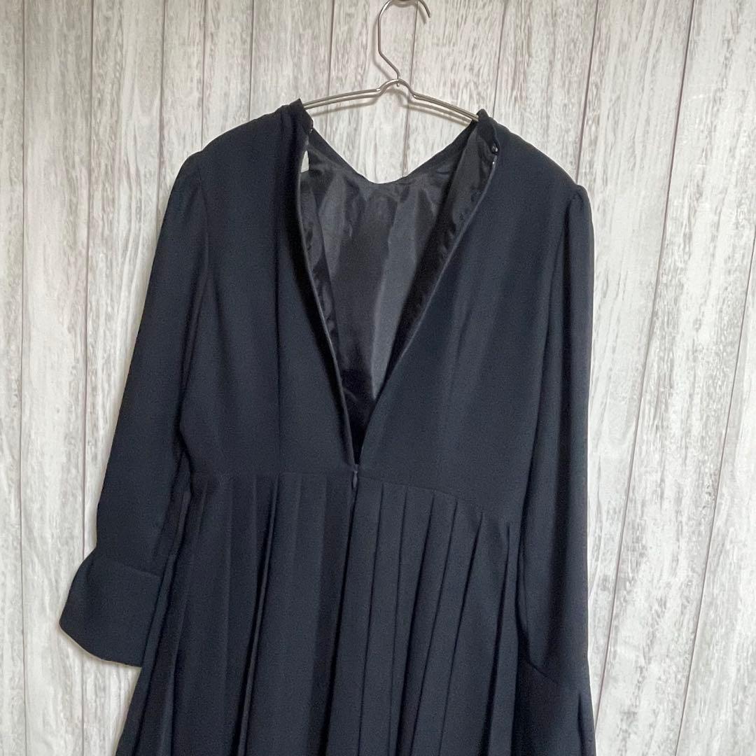 おりばー　セルフォード ボウタイプリーツ ワンピース リボン ネイビー