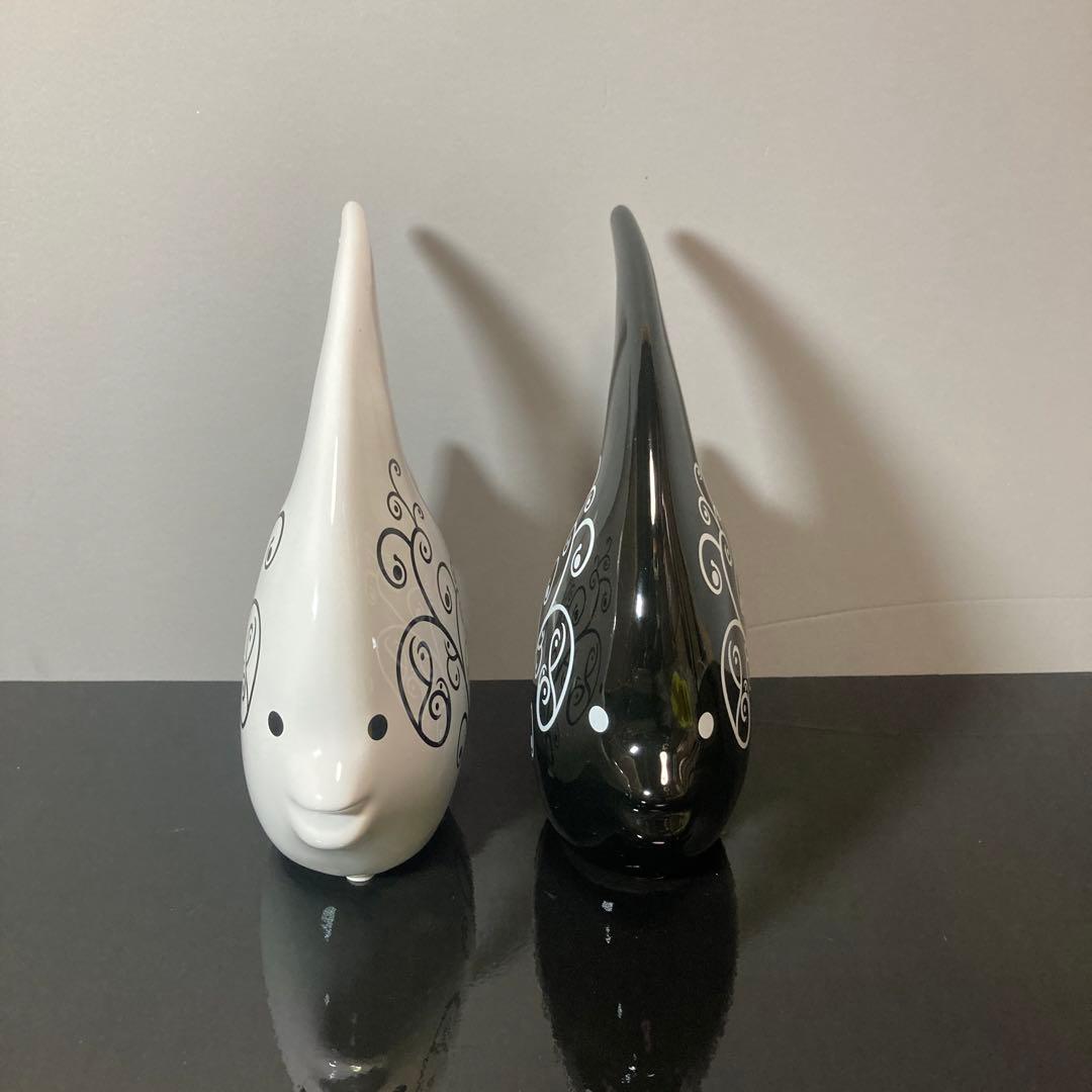 白黒魚形陶器 置物 2個セット インテリア アンティーク 雑貨 美術品 アート