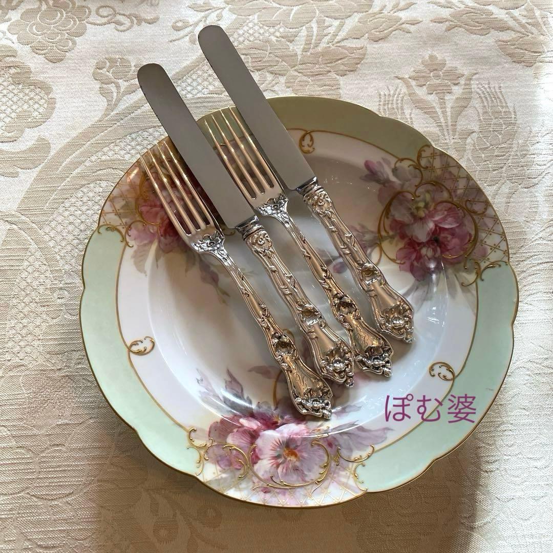 【リード＆バートン】純銀 スターリング／ナイフ＆フォーク ２組／Intaglio