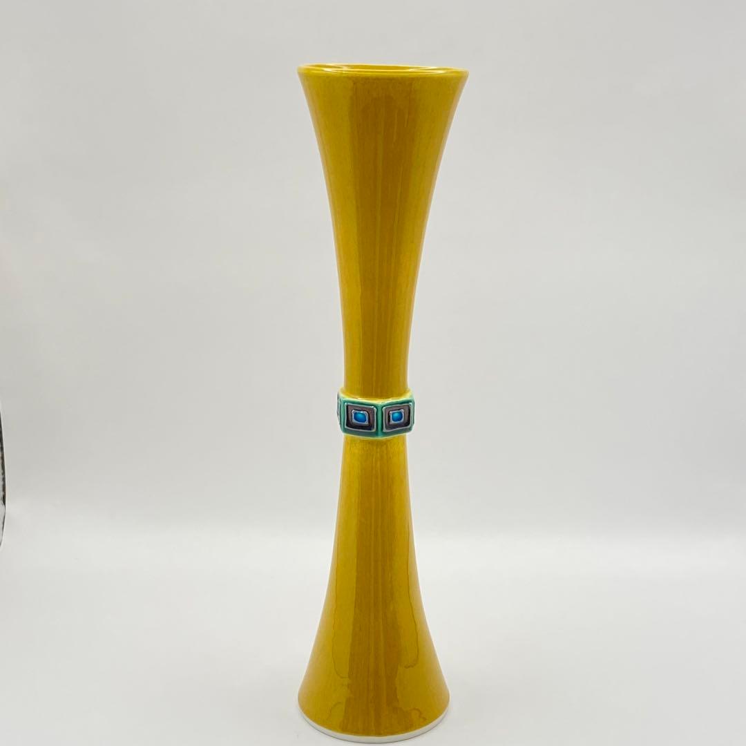 尊式花入 古代黄交趾　中村翠嵐　共箱入　茶道具　華道具　花器　京焼　伝統工芸品