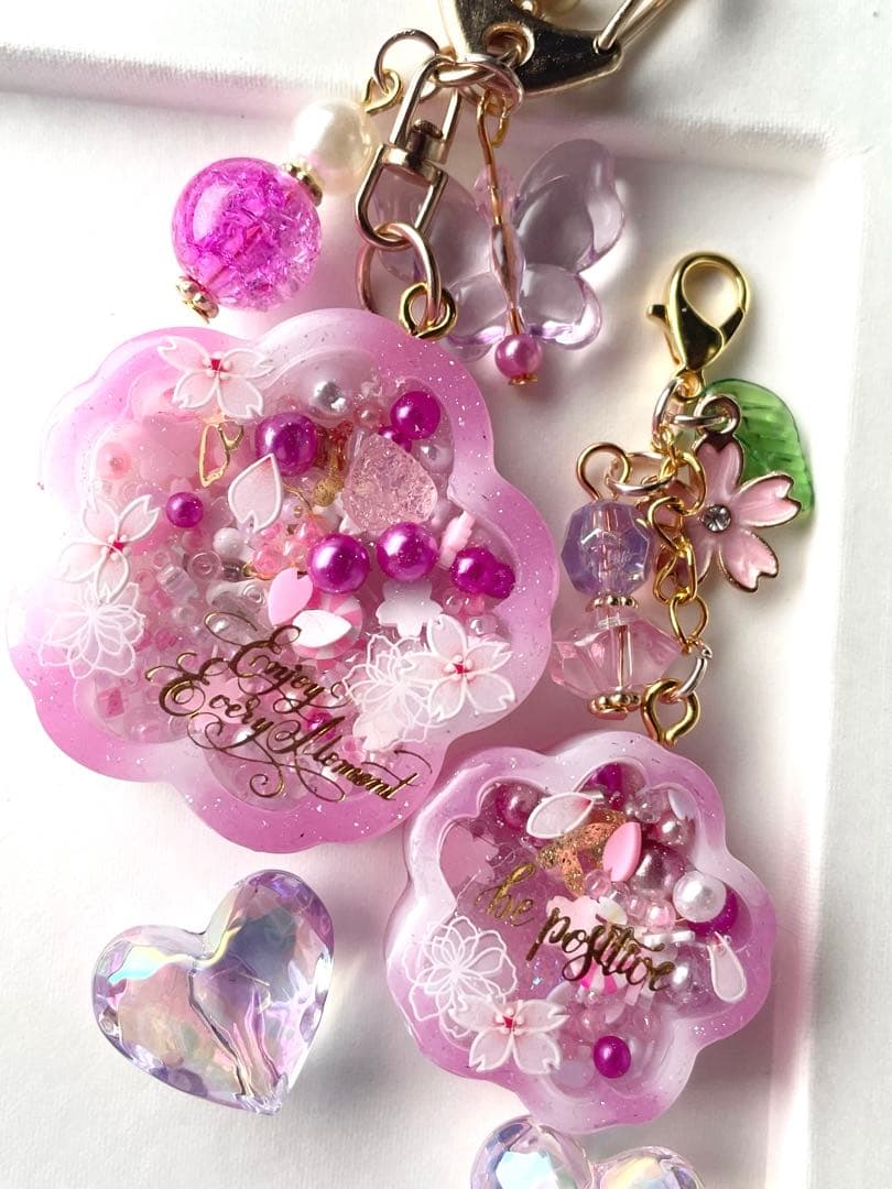 シャカシャカキーホルダー　springダブル桜シェイカーキーホルダー