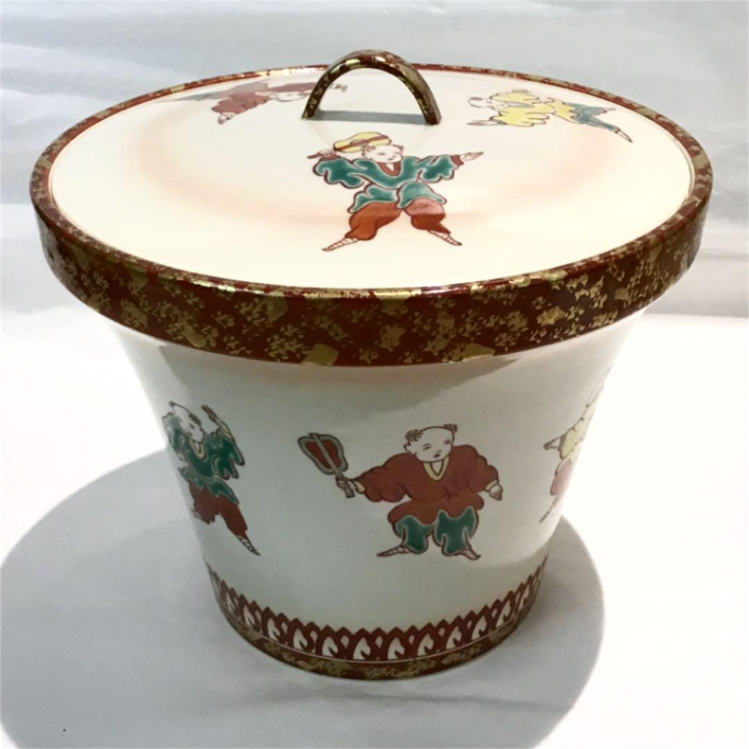 【茶道具】中村秋峰 仁清写末広唐子遊絵 水指