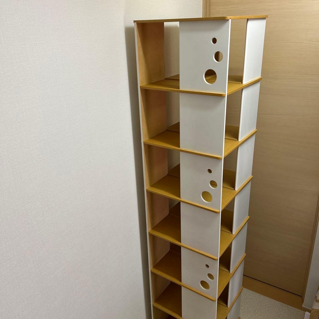 回転式　本棚　小物入れ　飾り棚　オープンシェルフ ホワイト　ナチュラル