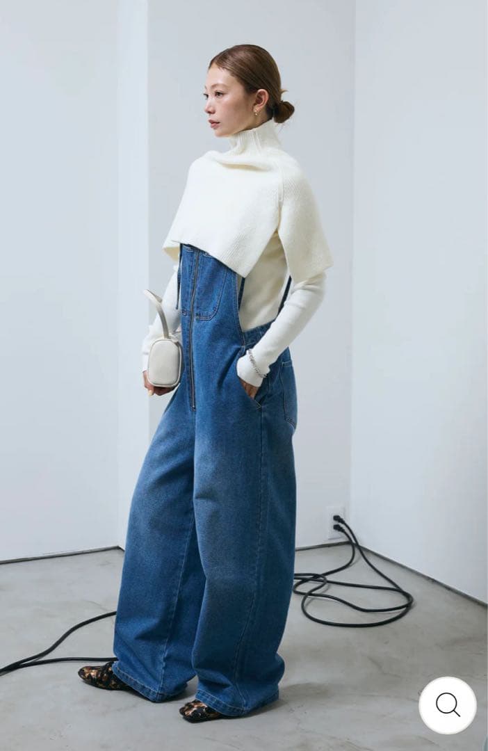 【IAM】新品未使用タグ付 フロントジップストラップデザインデニムサロペット