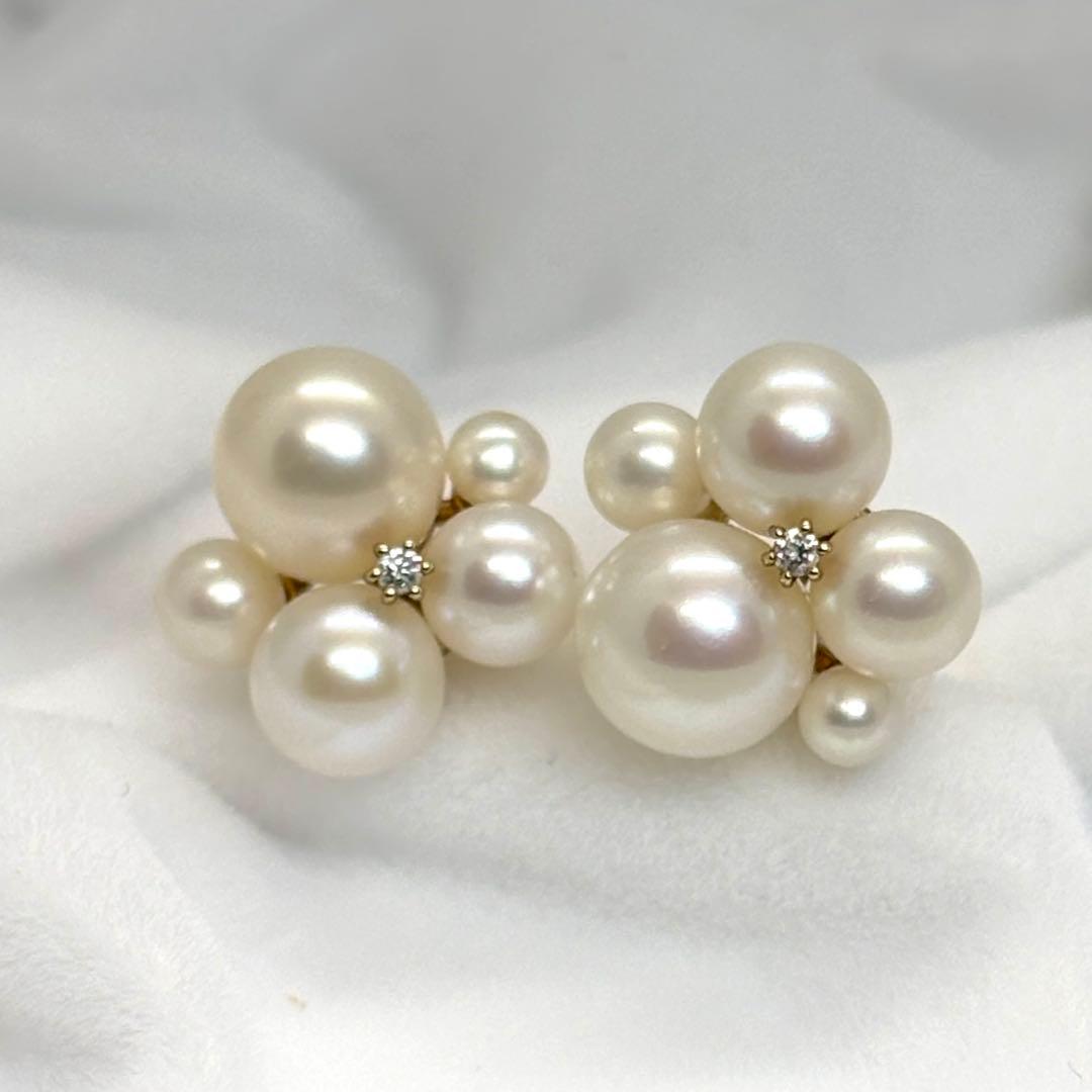 【K18 K10YG ダイヤ】ポンテヴェキオ フレッシュウォーターパールピアス