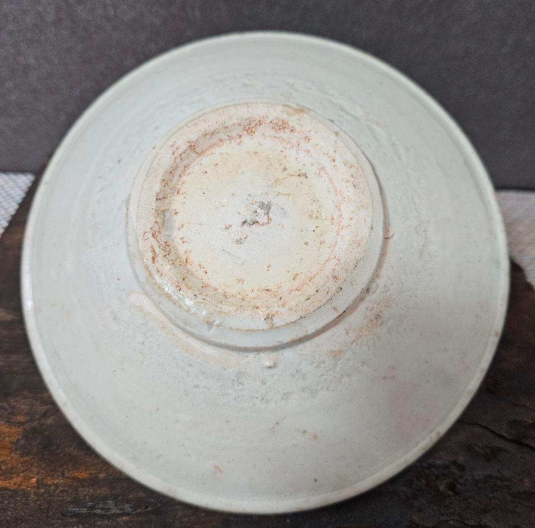李氏朝鮮時代　半島古陶磁器　半島古美術 李朝白磁　平茶碗　夏茶碗　約16.1cm