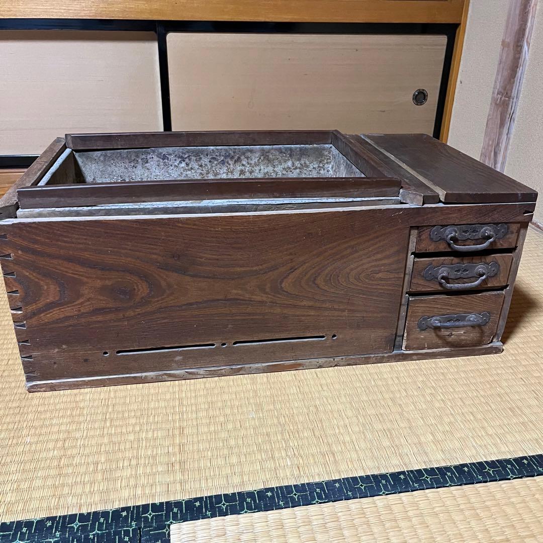 大正ロマン　希少品　肘掛け火鉢　引き出し付き