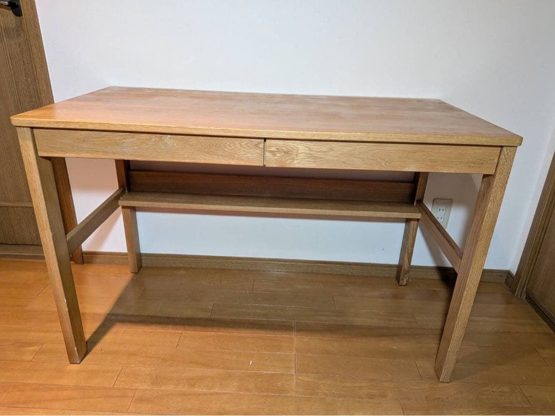 ■送料込■無印 オーク無垢材デスク 引出足元棚付 学習机 事務テーブルMUJI