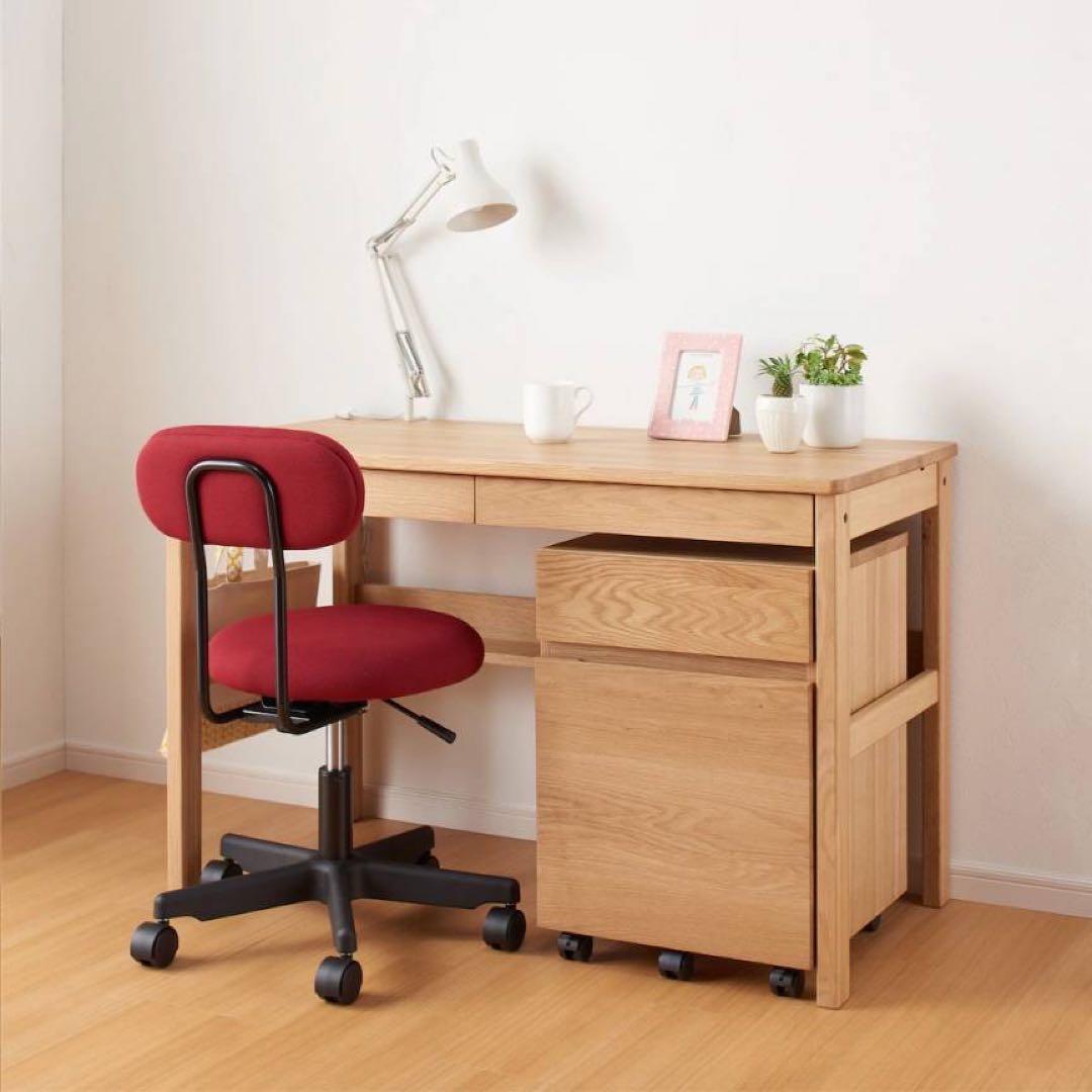 ■送料込■無印 オーク無垢材デスク 引出足元棚付 学習机 事務テーブルMUJI