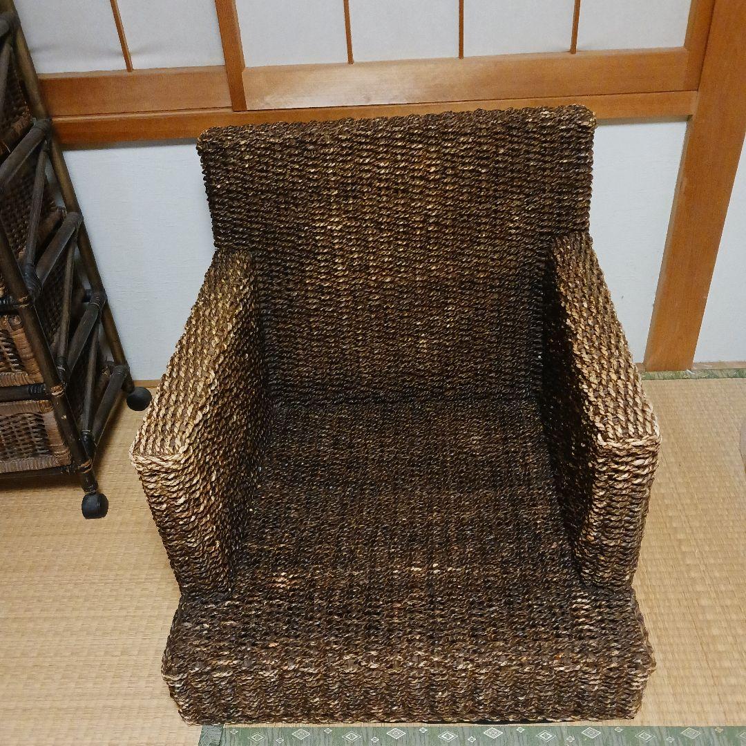 ラタン風アーム付き座椅子 ダークブラウン