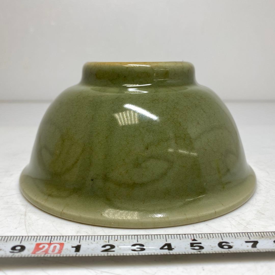 中国元時代 竜泉窯 青硫茶碗 直径約13.5cm タトチ　東T8-0207