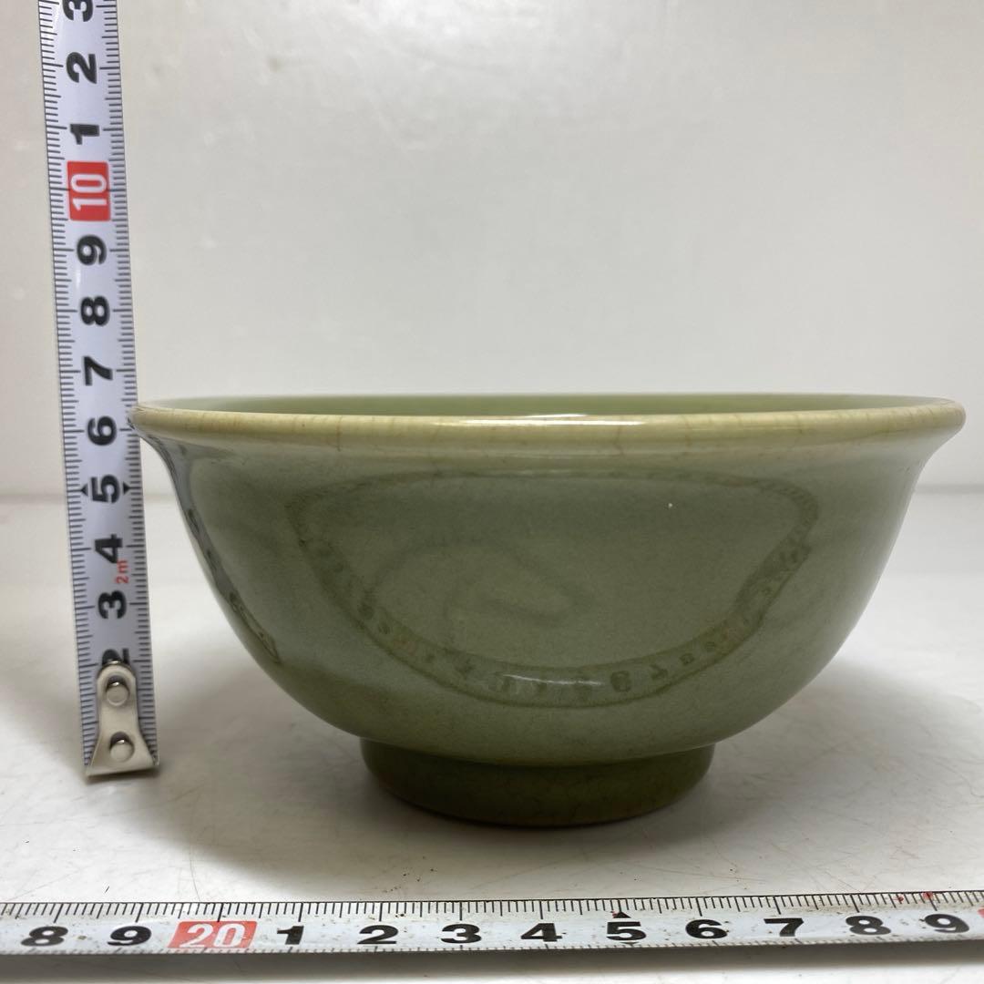 中国元時代 竜泉窯 青硫茶碗 直径約13.5cm タトチ　東T8-0207