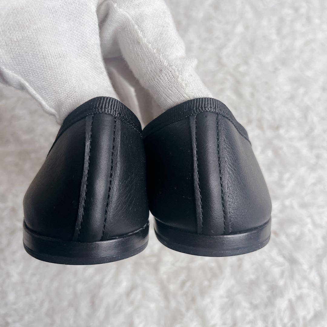 未使用級 レペット レザー ブラック バレエシューズ フラットパンプス 35